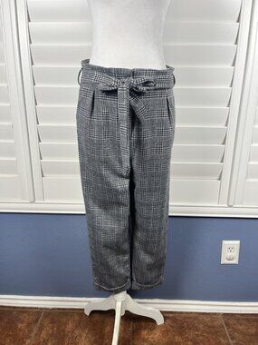 Fate + Fortune Women’s Small Gray Plaid Paperbag Waist Cropped Pants